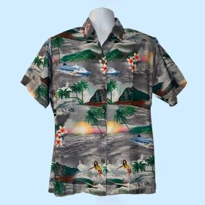Happy Bay Hawaiian Aloha Shirt Cruise Island Print - Men's Size - Medium